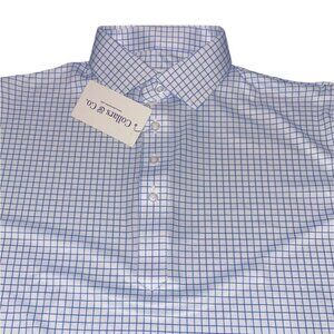 NWT Collars & Co Polo Shirt Med-Relaxed Dress Collar Performance Thin Blue Check
